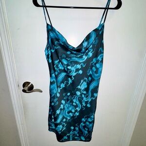 Urban Outfitters Mallory Teal and Black Cowl Neck Slip Dress